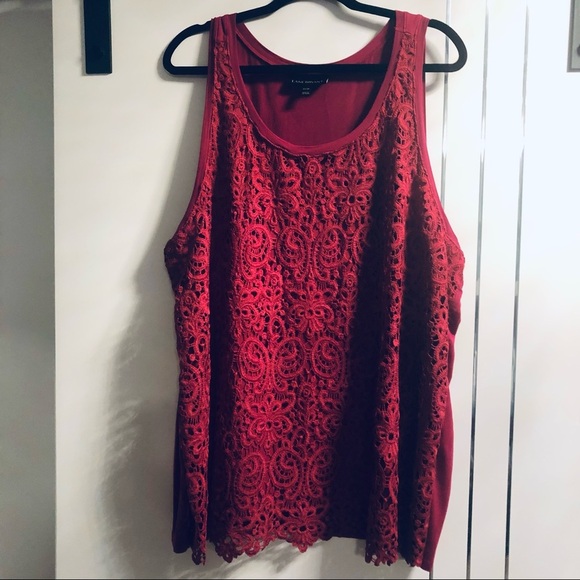 Plus Size 22/24 Lane Bryant Jacquard Lace Tank Top Red - Picture 1 of 11